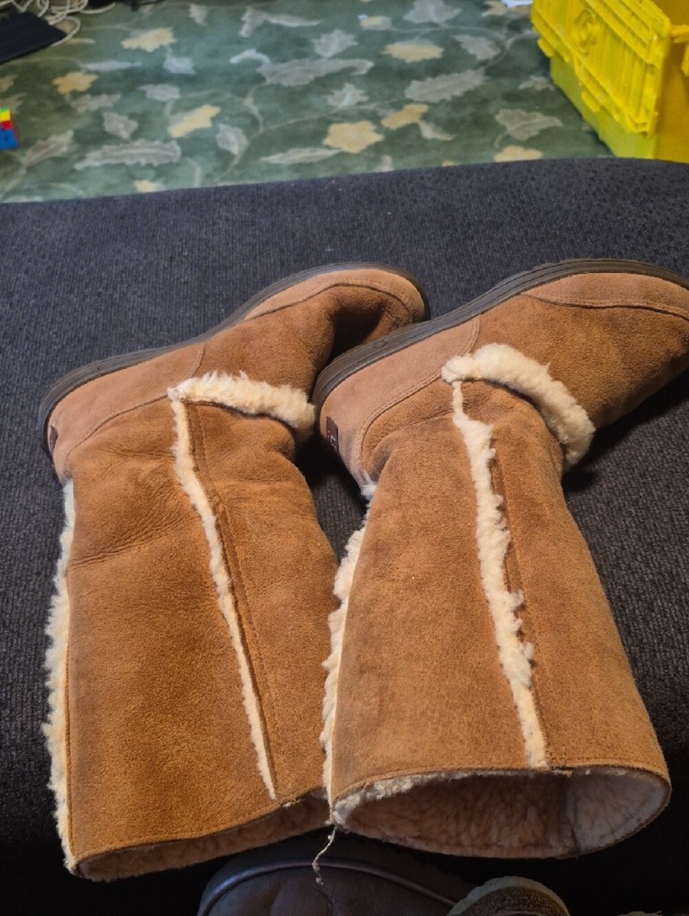 UGG Chestnut Suede Shearling-Lined Tall Boots - Picture 3 of 9